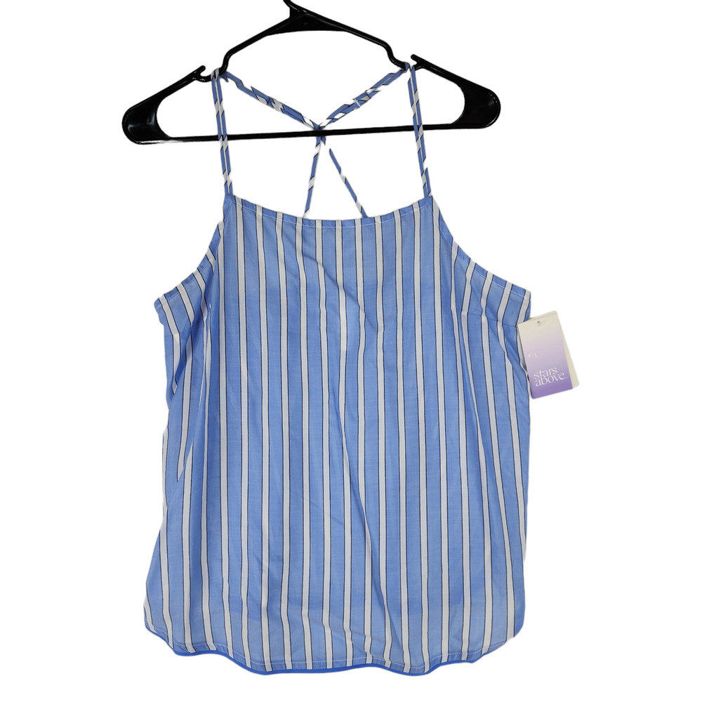 Stars Above Camisole Pajama Top sz M Women Striped Blue White Adjustable NEW‎